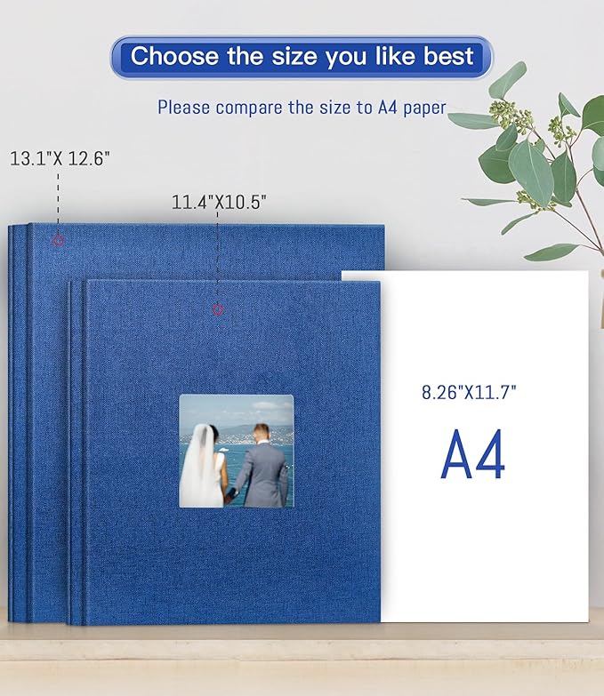 popotop Photo Album Self Adhesive with Picture Display Window,40 Pages DIY Scrapbooking Supplies Kit for 4x6 10x12 Picture,Linen Cover Memory Book for Baby Wedding, with Scraper and Metallic Pen