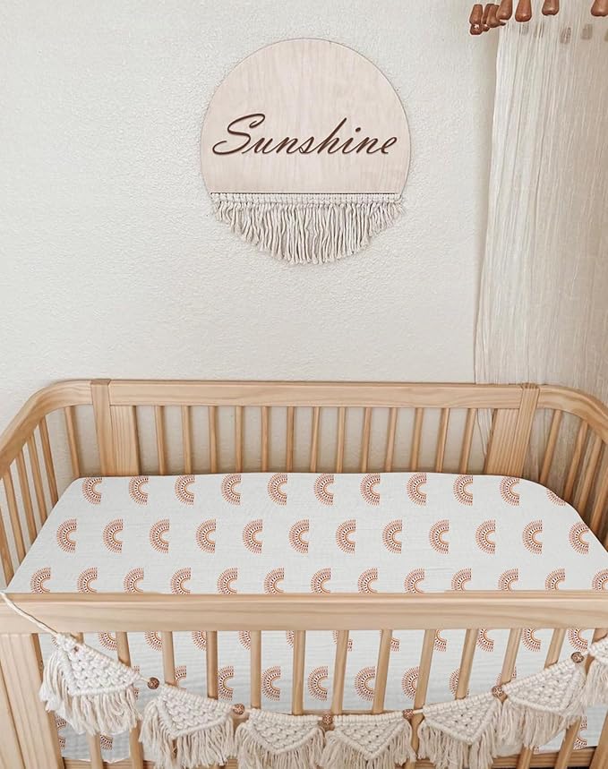 Bassinet Sheet for Baby Boy and Girl, Fitted Sheets for Rectangle, Oval, Hourglass Bassinet Mattress, Muslin Moses Basket Sheets with Neutral Style (Rainbow)