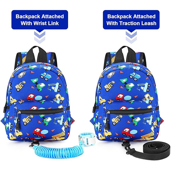 Accmor Toddler Backpack with Leash, Cute Kids Backpacks with Anti Lost Wrist Link, Mini Baby Backpack Leash Walking Harness for Outdoor Travel, Small Excavator Backpack Tether Protector for Boys