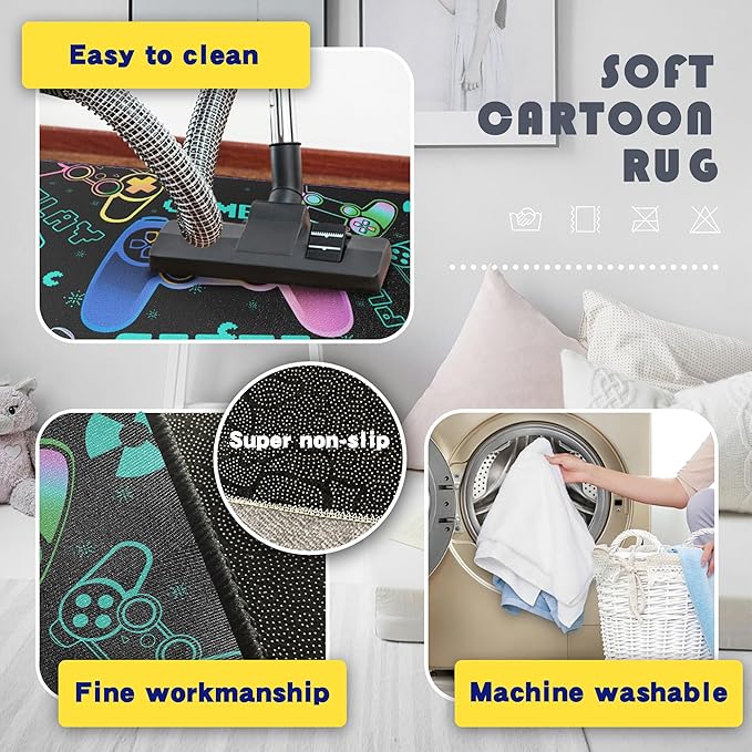 Play Gaming Rug for Bedroom Gamer Mat Gamepad for Boys Room 3x4 for Playroom Decor Washable