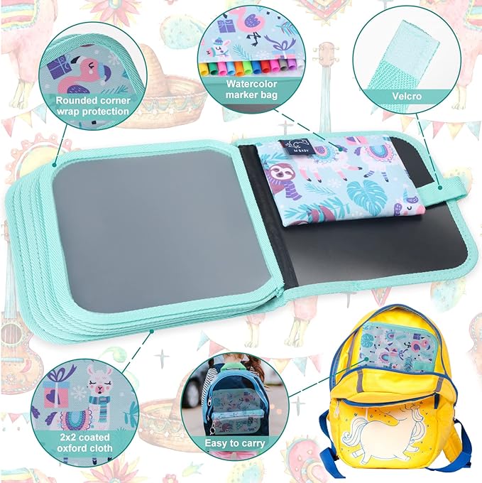 Erasable Book Doodle Set for Kids,Magic Drawing Book for Kids,Reusable Drawing Book 12 Watercolor Pens 14 Page Drawing,Road Trip Car Game Writing Painting Set for Boys and Girls (Forest Party)