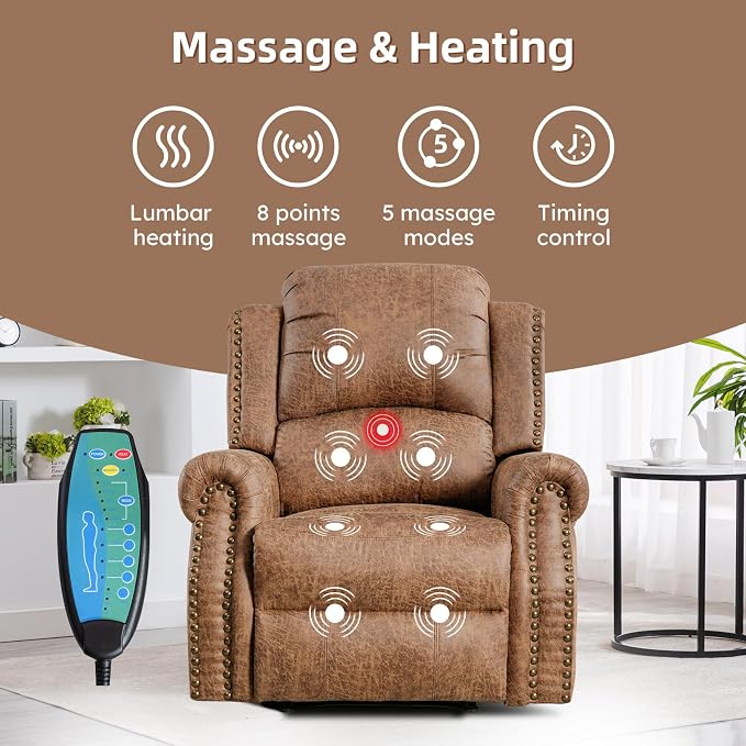 EBELLO 2-Piece Manual Recliner Sofa Set, Faux Leather Message Single Recliner - Image 5