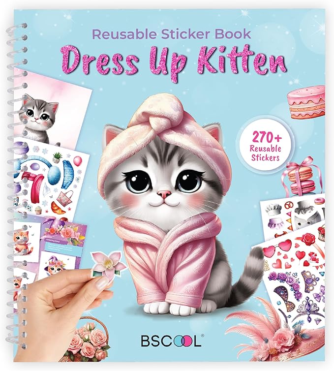 Sticker Dress Up Kitten - Kids Activity Book Learn Fashion Design for Kitten with Guides and 270+ Reusable Stickers. Gift for Girls Ages 5,6,7,8