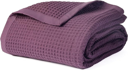 Salt Earth GOTS Certified 100% Organic Cotton Throw Blanket, 108"X90" Blankets & Throws for Bed, Throw Blanket for Couch,Modern & Cozy Blanket, All Season Waffle Blanket, Soft Blanket (Plum Perfect)