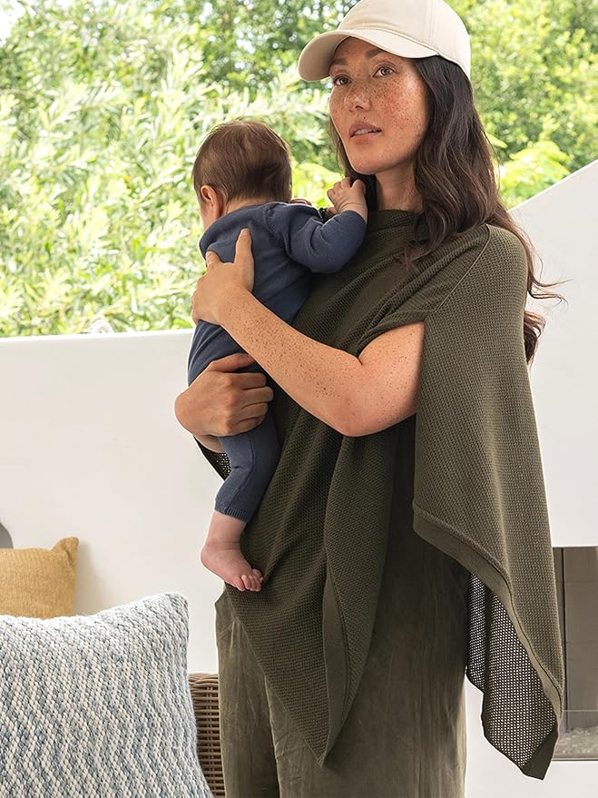 We are Amma | The Cocoon™ - Newborn Essentials Must Haves: Nursing Cover for Breast Feeding Essentials | Nursing Sweater Used as Breastfeeding Cover (Olive, Plus Size)