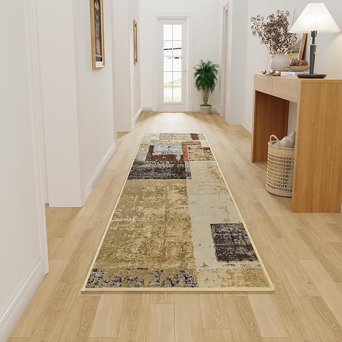 LOCHAS Washable Runner Rugs for Hallway, 2x6 Non Sip Soft Rug for Bedroom Entryway Kitchen Laundry Room, Long Abstract Carpet for Indoor Floor Bedside, Geometric Vintage Home Decor, Pet & kid Friendly