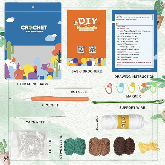 Utook Crochet Kit for Beginners，Crochet Starter Kits,Crochet Kits for Beginners Adults and Children, with Instructional Videos and Paper Tutorials, Handmade Crafts, Holiday Gifts (Love Cactus)