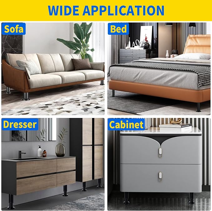 6 Pcs Adjustable Height Furniture Support Legs 3.15-4.72 inch, Metal Heavy Duty - Image 6