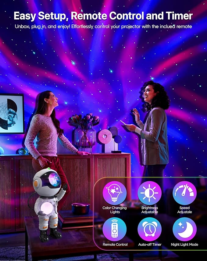 Rossetta Astronaut Galaxy Projector, Star Projector for Bedroom, LED Night Light for Kids Room with Timer and Remote, Room Decor Aesthetic, Home Decor, Gifts for Adults, Teens, Christmas, Birthday