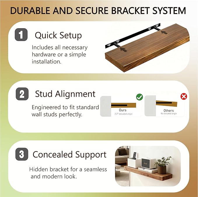 Solid Wood Floating Shelves, 31.5in Finished Real Wood Wall Shelves - Image 6