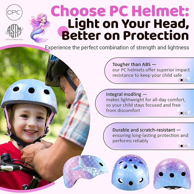 Vvinca Kids Toddlers Bike Helmet Adjustable for Ages 3-5-8 Years, Knee Pads and Elbow Pads Set Wrist Guard Sports Protective Gear Set for Roller Skate Bicycle Skateboard Scooter Girl Boy Birthday Gift