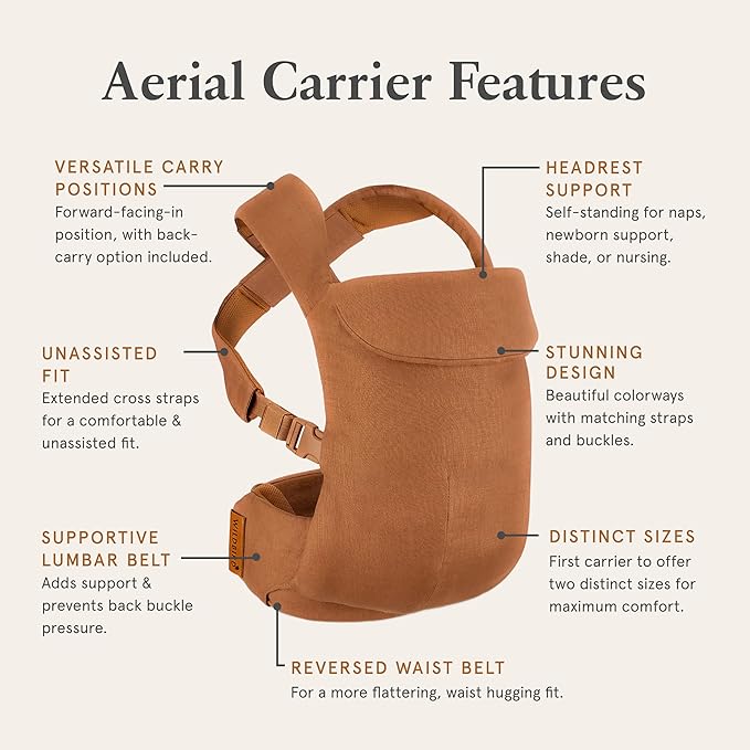 WildBird - Aerial Carrier - 7 to 45 lbs - for Moms, Dads & Caregivers - 100% Natural European Linen Fibers - Versatile & Adjustable - Small Size - Acadian Fabric
