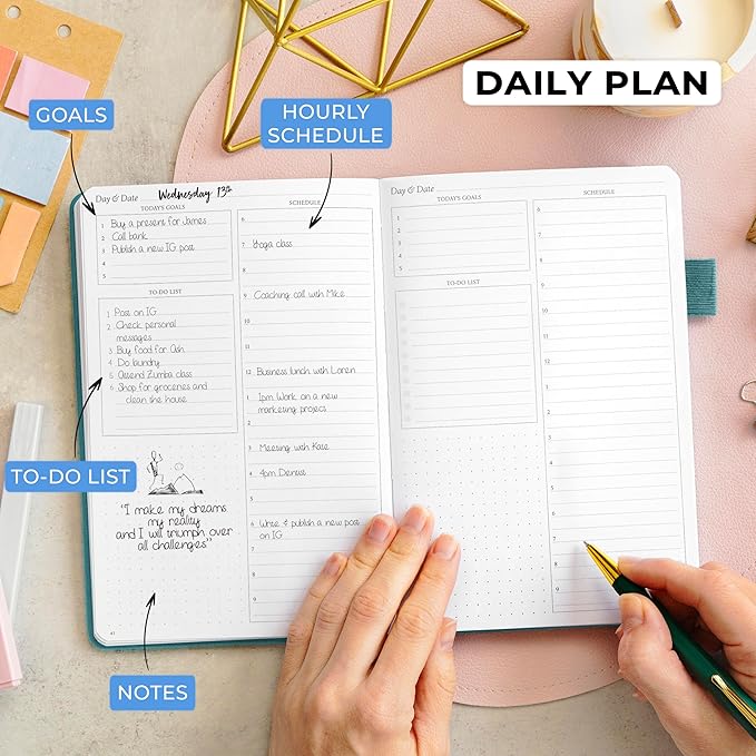 Legend Planner Daily for 3 Months – Undated Monthly Weekly & Daily Planner to Hit Goals. Organizer & Productivity Journal, A5 (Viridian Green)