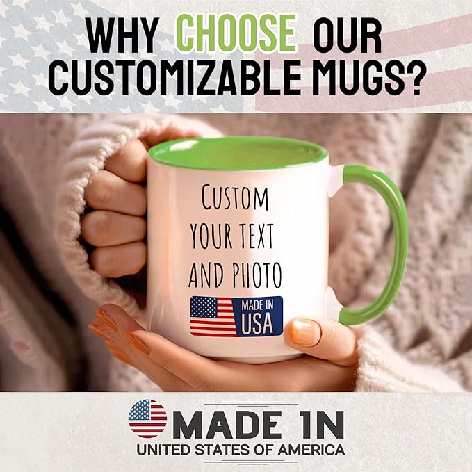 Custom Mug Upload Your Picture Personalized Coffee Mug with Photo Text Name Customized Cup Unique Ideas Gifts for Men Women Mom Dad Girlfriend Boyfriend Friend Family (Green, 11oz)