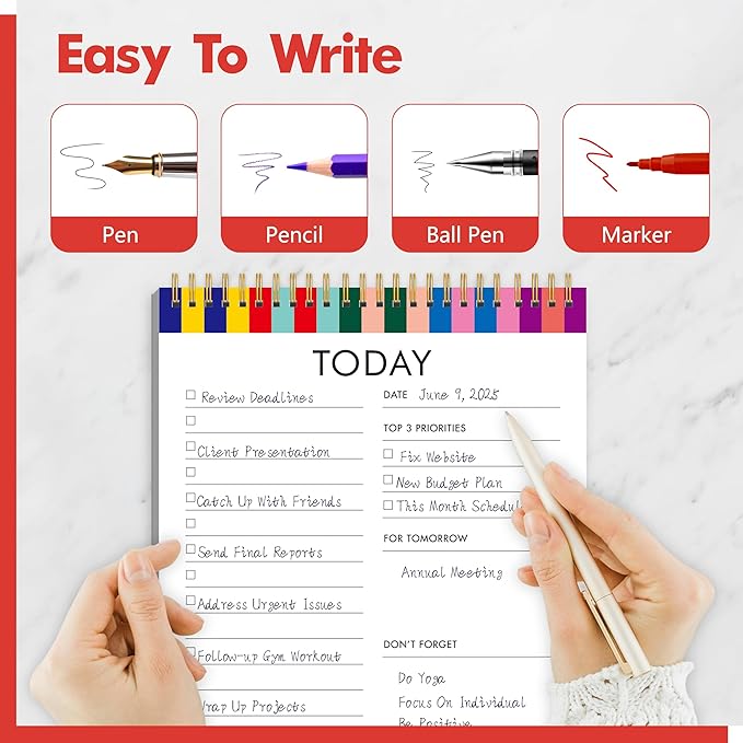 To Do List Notepad, Daily Planner Notebook with 52 Tear-off Sheets, Undated Writing Organizer for Daily Tasks and Goal, Coiled Task Track Checklist Productivity Pad for Office, Classroom, Home, School