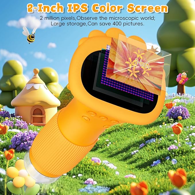 Microscope for Kids, Ahalfcit explorerscope with 2'' Inch Screen -1000X Zoom Portable Microscope Camera, Birthday for 3 4 5 6 7 8 9 0 11 12 Years Old Kids,Science Educational Toys