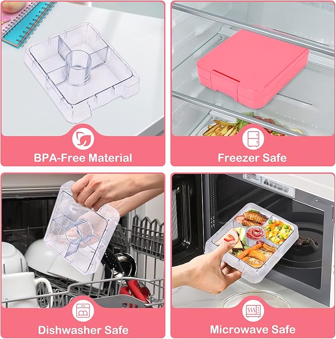 Bento Lunch Box Set With 10oz Soup Thermo, Leak-proof Lunch Containers with 4 Compartment, Kids Hot Thermo Food Jar/Insulation Lunch Bag, Food Containers for School（Solid）