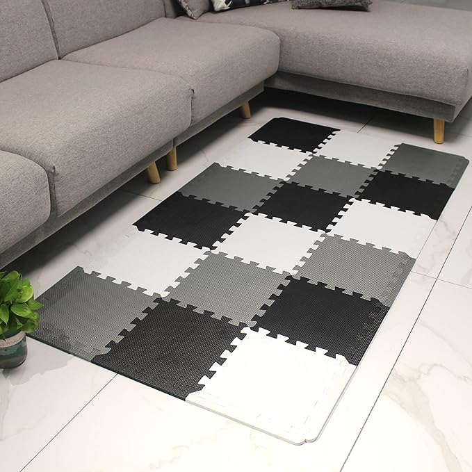 MQIAOHAM® 18 Pieces + 18 Edges Puzzle Play Mats, Soft Baby Play Mat, Kids Interlocking Foam Floor Tiles, Toddlers Carpet Playmats XZ301018-101104112