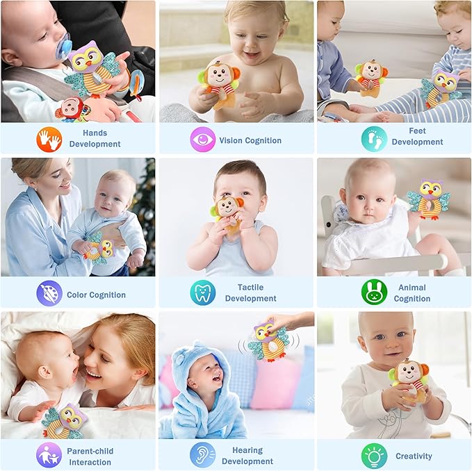 BLOOBLOOMAX Sock rattles for Babies 0-24 Months Baby Animal Foot Finder Educational Toys