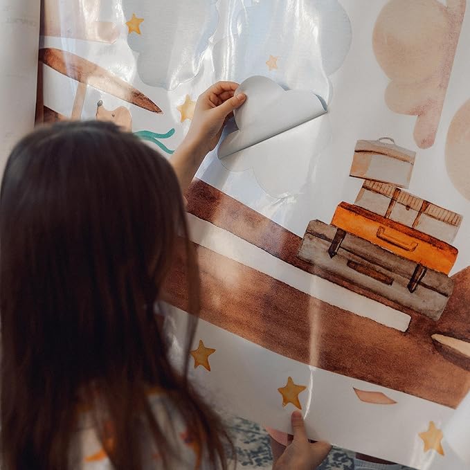 Airplane Wall Decals by Lipastick - 47-Piece Watercolor Vintage Plane Stickers for Kids, Boys Room, Baby Nursery, Toddler Bedroom Decor - Premium Vinyl Aircraft Art - XXL Size