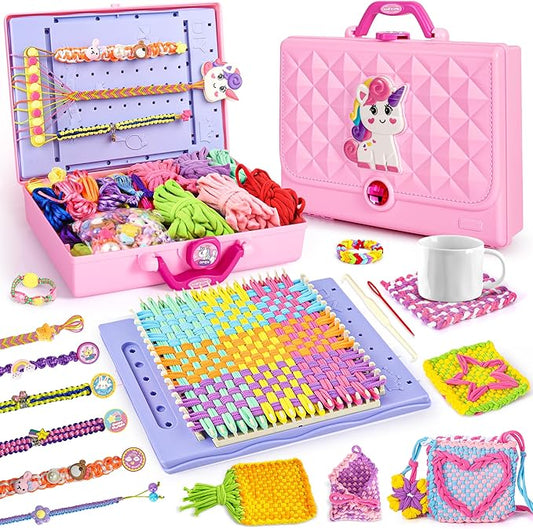 2-in-1 400 Pcs Friendship Bracelet Making Kit for Girls,Weaving Loom Kit Toys, Craft Kits for Kids,Age 6-12 Year Old Girls Gifts Ideas, Bracelet & Coaster & Bag Weaving Making kit
