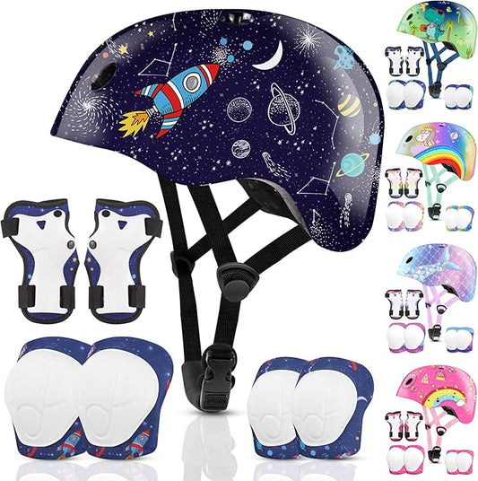 Vvinca Kids Toddlers Bike Helmet Adjustable for Ages 3-5-8 Years, Knee Pads and Elbow Pads Set Wrist Guard Sports Protective Gear Set for Roller Skate Bicycle Skateboard Scooter Girl Boy Birthday Gift