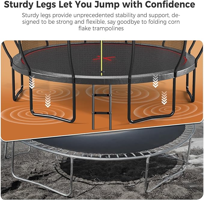 Tatub Large Trampolines Outdoor 10 12 14 15 16FT for Kids and Adults,Outdoor Recreational Pumpkin Trampolines with Curved Poles and Safety Enclosure Net, Basketball Hoop, Ladder
