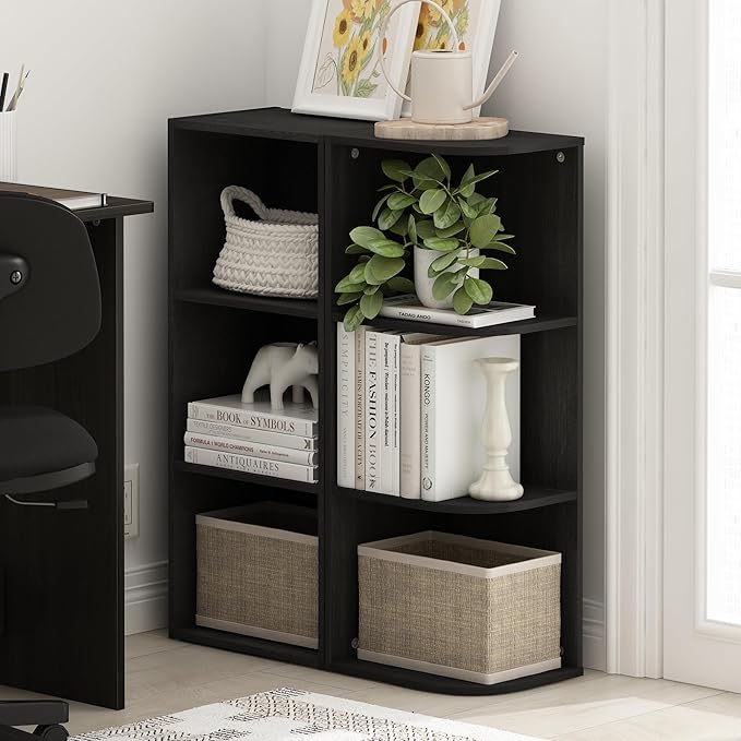 Furinno Pasir 3-Tier Corner Open Shelf Bookcase, Blackwood
