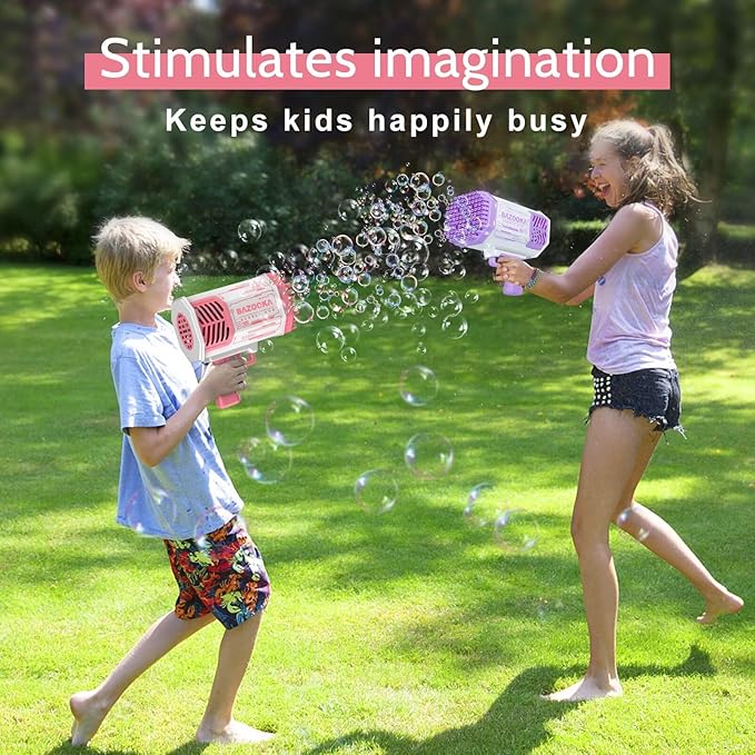Bubble Gun, Bazooka Bubble Machine Gun, Bubble Blaster Gun with Bubble Solution, 69 Holes Bubble Bazooka Gun Outdoor Summer Toy Party Favors for Kids Pink Bubble Maker Blowers