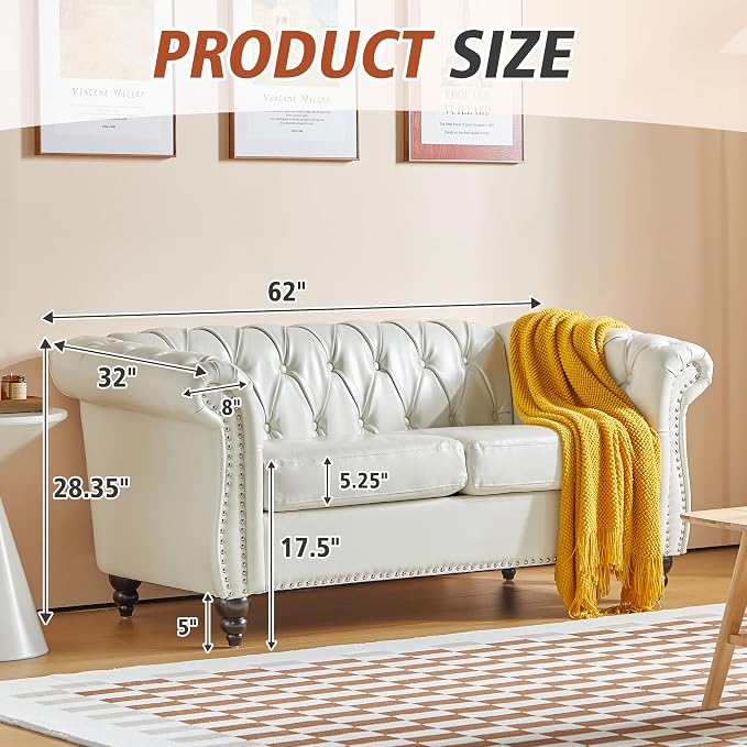 AVZEAR Chesterfield Loveseat Sofa, Upholstered Sofa Modern Sofa Couches Set - Image 2