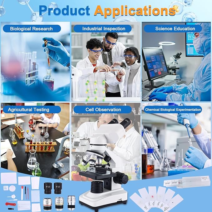 Microscope Magnification 40X-2500X WF25x Eyepieces, Dual LED Illumination, Microscope for Adults, Binocular Microscope for Schools, Homes, Labs, Education