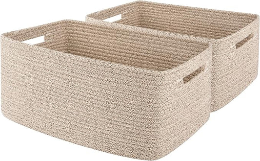 OIAHOMY Storage Basket for Shelves, Closet Cube Storage Bins Baskets for Clothes Blanket Towels, Baby Nursery, Toy Baskets Box, Woven Rope Basket, 17.72*12.99*7.87 IN, 2 Packs Brown