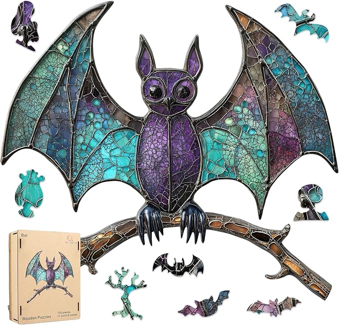 Wooden Puzzles for Adult -Bat Shaped Puzzls,300 Pieces,Unique Design Irregularly Shaped Wooden Jigsaw Puzzles for Adults and Kids,Family Game Puzzle Gifts, Halloween Jigsaw Puzzle,13.2 * 12.5Inch