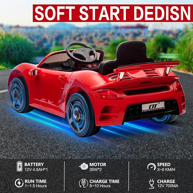 Licensed RUF CTR3 12V Kids Electric Car with Parent Remote Control, 2 Motors, 3 Speeds, LED Lights, MP3 Player | Battery Powered Ride-On Toy for Kids to Drive - Red
