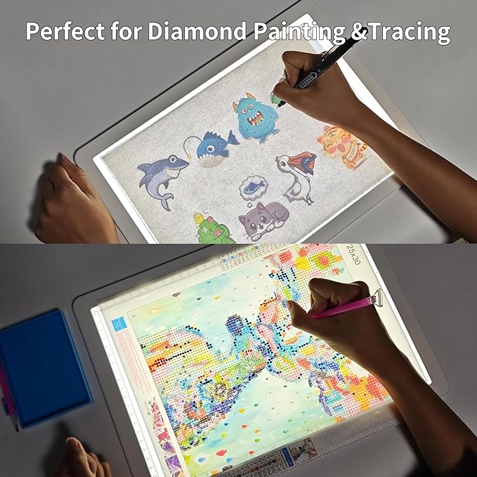Phylosal Rechargeable A4 Light Pad with Carry Bag, Ultra-Thin Magnetic Tracing Light Box for Drawing, Diamond Art Painting Light Board with Side Button, Super Bright Light Table for Sketching (White)