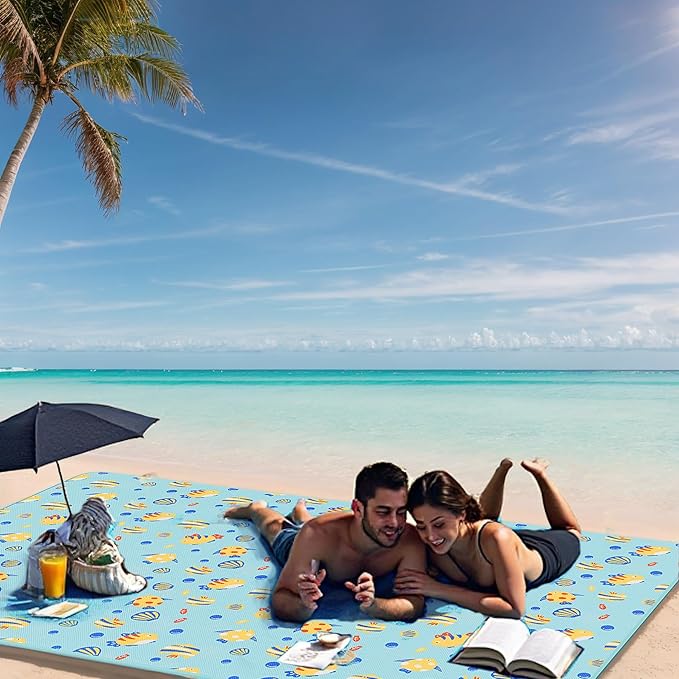 UDEAR Foldable Picnic Blanket,80"x80" Waterproof, Sandproof, Portable with Tote Bag for Beach, Park, Camping, and Travel,Blue