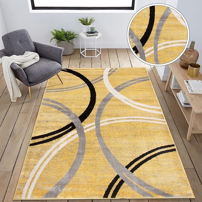 Rugshop Modern Wavy Circles Design Area Rug 9' x 12' Yellow