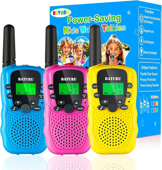Walkie Talkies for Kids 3 Miles Long Range, 22 Channels Walkie Talkie with Clear Sound & Automatic Squelch, Kids Walkie Talkies, Outdoor Camping Toys for Boys and Girls (Blue Pink Yellow)