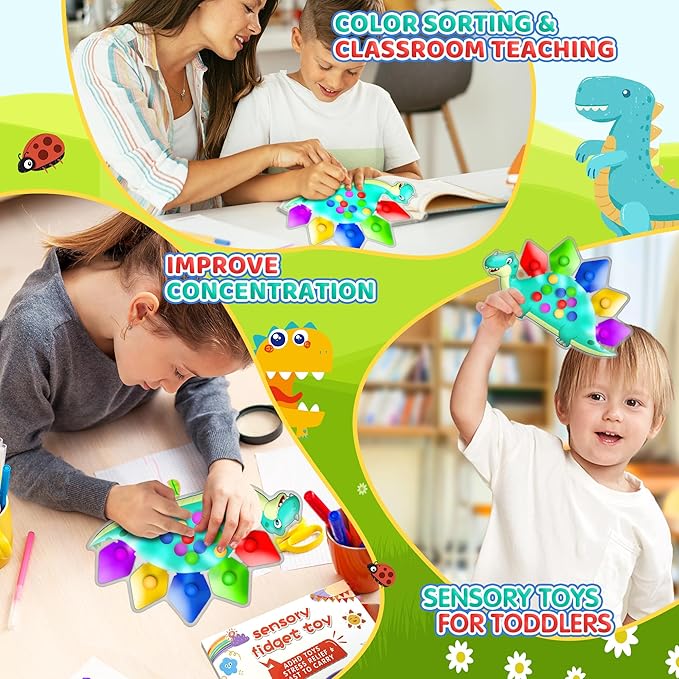 Dinosaur Color Sorting Sensory Toy Gift for Toddler Activities Fine Motor Matching Game Roadtrip Travel Essential Autism Fidgets for Classroom Christmas Stocking Stuffers for Kid 3 4 5 Year Old Boy