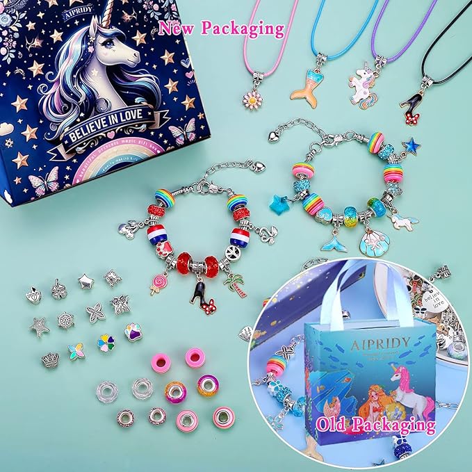 AIPRIDY Charm Bracelet Making Kit,Unicorn Mermaid Crafts Gifts Set Can Inspires Imagination and Creativity,Jewelry Making Kit Perfect Gifts for Girls 5-12 Years Old (125 Pieces)