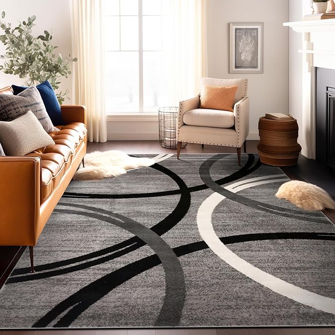 Rugshop Modern Wavy Circles Design Area Rug 12' x 15' Gray