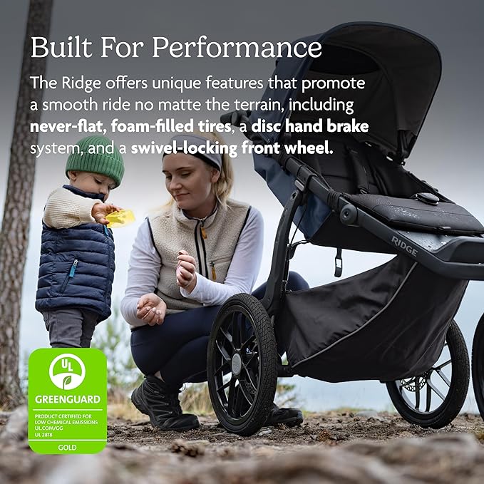 UPPAbaby Ridge Jogging Stroller/Durable Performance Jogger with Never-Flat Tires/Built for Walking, Running, Hiking/Water Bottle Holder and Basket Cover Included/Theo (Dark Taupe/Carbon Frame)
