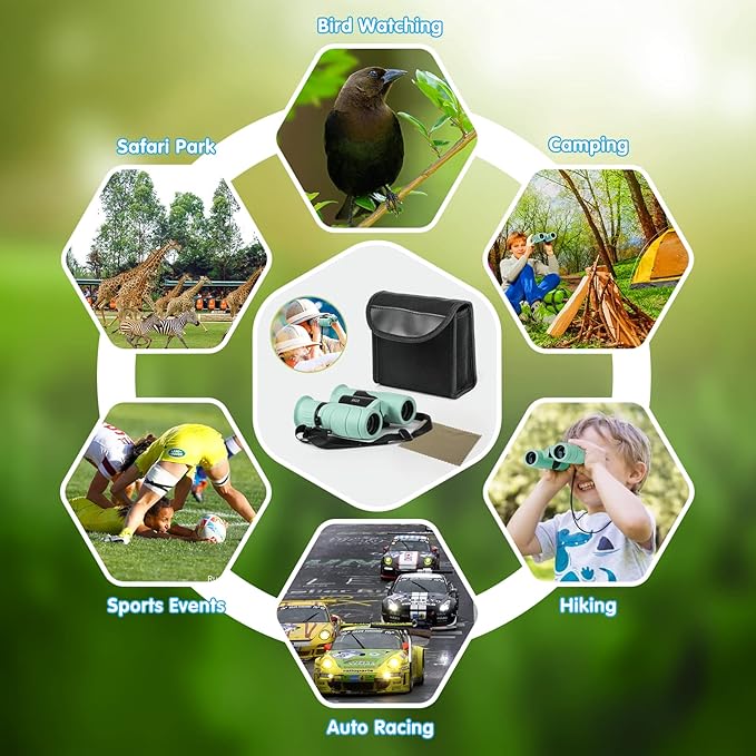 MAKINO Binoculars for Kids, Gifts for 3-12 Year Boys Girls, Compact Kids Binoculars 8x21 High-Resolution for Bird Watching, Camping, Exploration, Hiking, Hunting, Sports Events and Safari Park