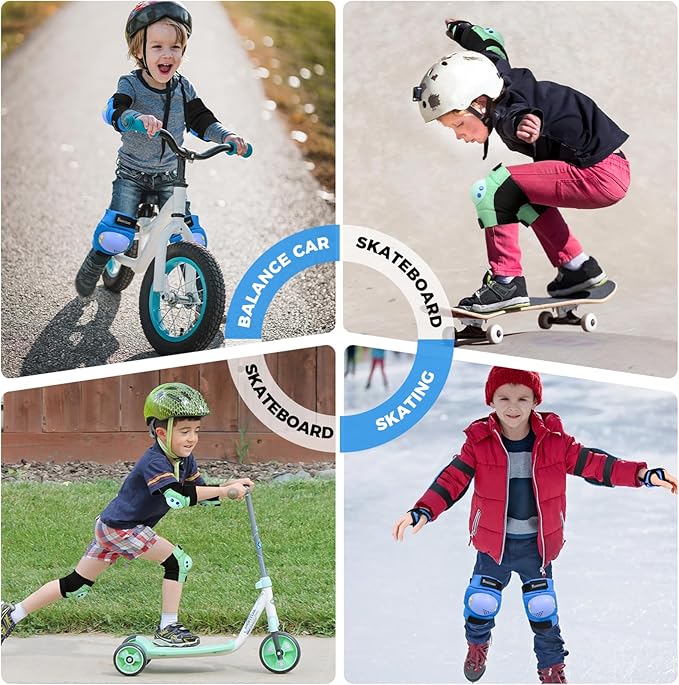 BOSONER Kids/Youth Knee Pads Elbow Pads Wrist Guards Set for 3-15 Years, Child Protective Gear Set for Roller Skates, Cycling, BMX Bike, Skateboard, Inline Skating, Scooter Riding Sports…