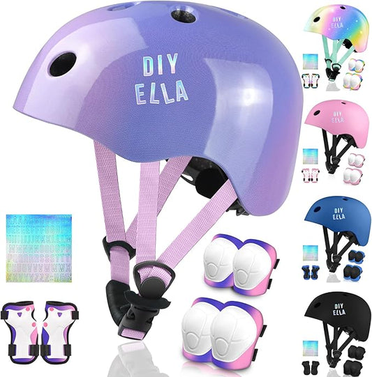 Vvinca Kids Toddlers Bike Helmet Adjustable for Ages 3-5-8 Years, Knee Pads and Elbow Pads Set Wrist Guard Sports Protective Gear Set for Roller Skate Bicycle Skateboard Scooter Girl Boy Birthday Gift