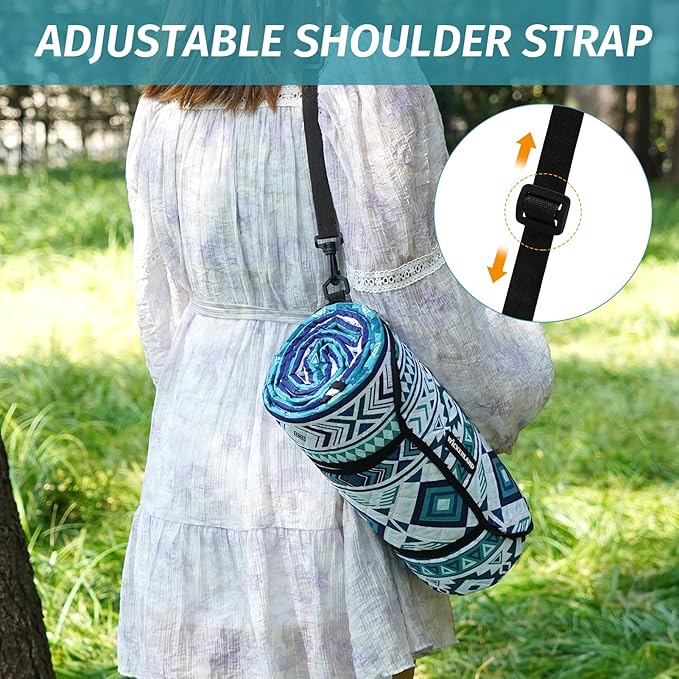 Picnic Blankets Extra Large Outdoor - Beach Blanket Waterproof Sandproof with Shoulder Strap, Machine Washable, Picnic Mat with Stakes for Grass Concert, Park, Lawn,Travel, Spring Summer. Blue