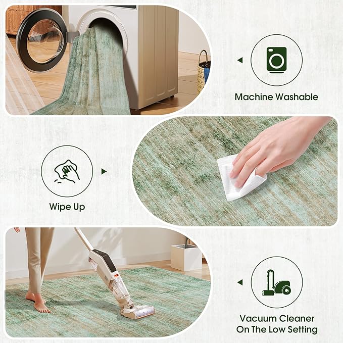 10x14 Area Rugs for Living Room: Soft Abstract Large Area Rug Non-Shedding Anti-Skid Stain Resistant Indoor Floor Modern Washable Rugs for Bedroom Dining Room Nursery Farmhouse Home Office-Green