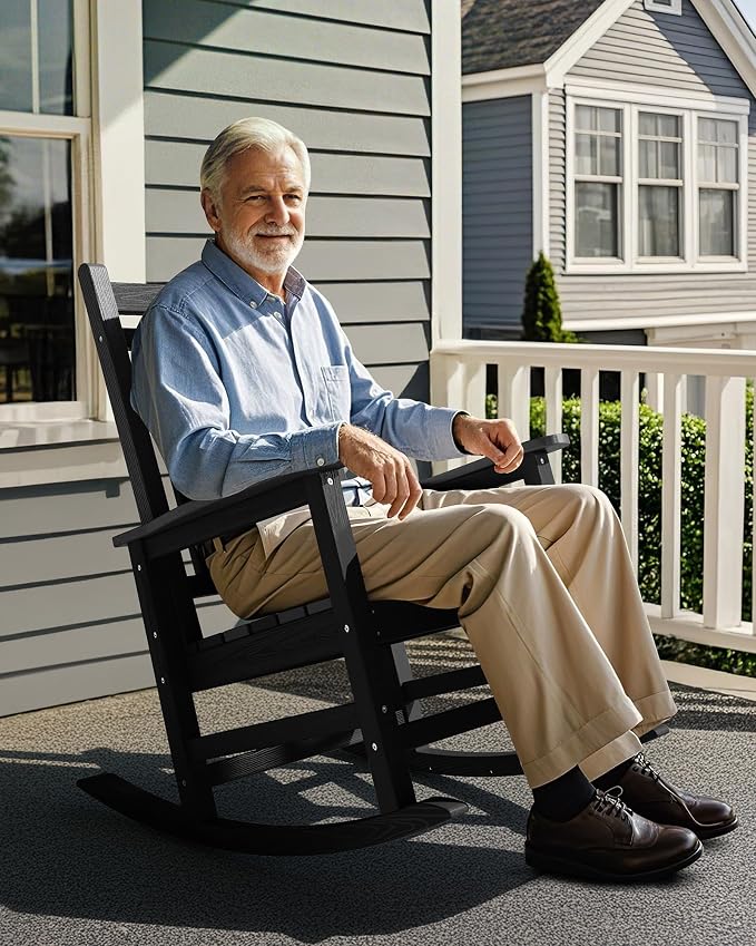 SERWALL Outdoor Rocking Chair, HDPE Rocking Chair - Image 8