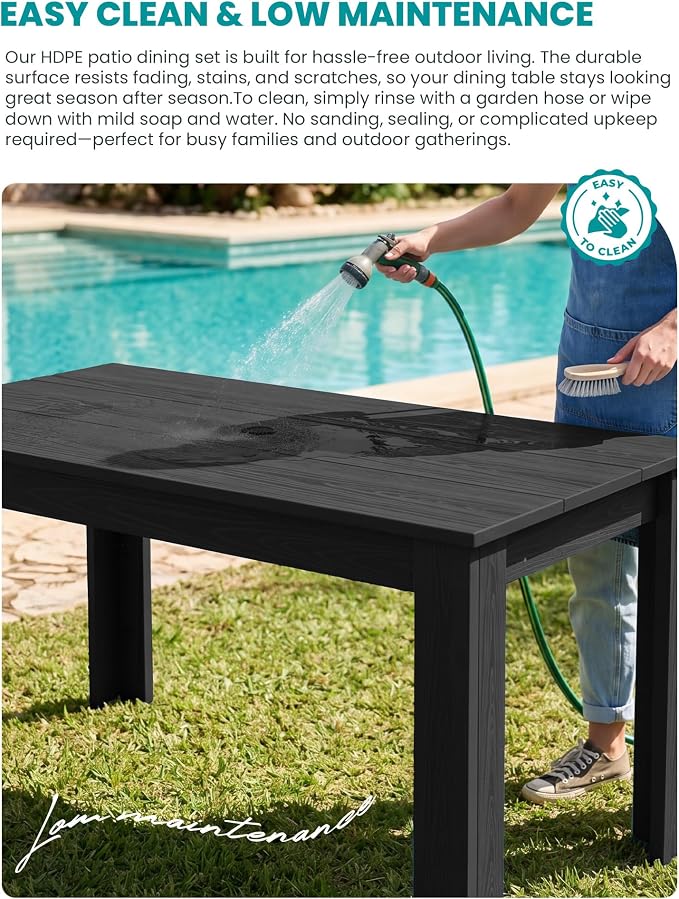 SERWALL HDPE Dining Set for 8: 2 Umbrella Hole Tables + 8 Chairs. Includes 8 - Image 3