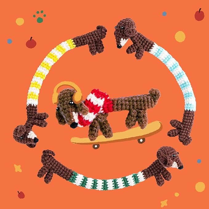 ChillFuzz Animal Crochet Kit Beginner Crochet Kit for Adults and Kids with Yarn Hook and Instructions Perfect Handmade Gift for Pet Lovers Dachshund